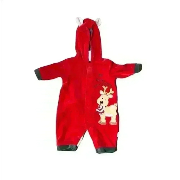 LITTLE ME RED VELOUR MY FIRST CHRISTMAS ONESIE LABELED 3 MONTHS - Picture 2 of 5